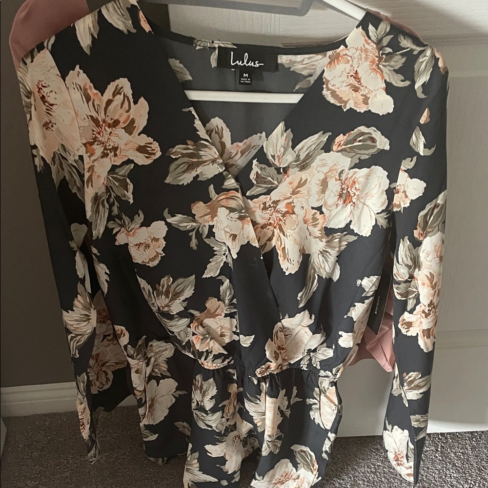 Lulu's Black and Cream Floral romper